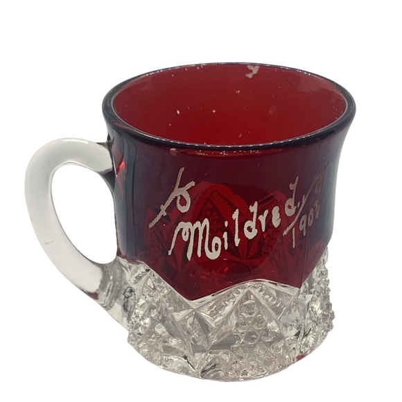 Antique Ruby Red World’s Fair Souvenir Glass Cup Creamer Crystal Base 1903 - Picture 9 of 12